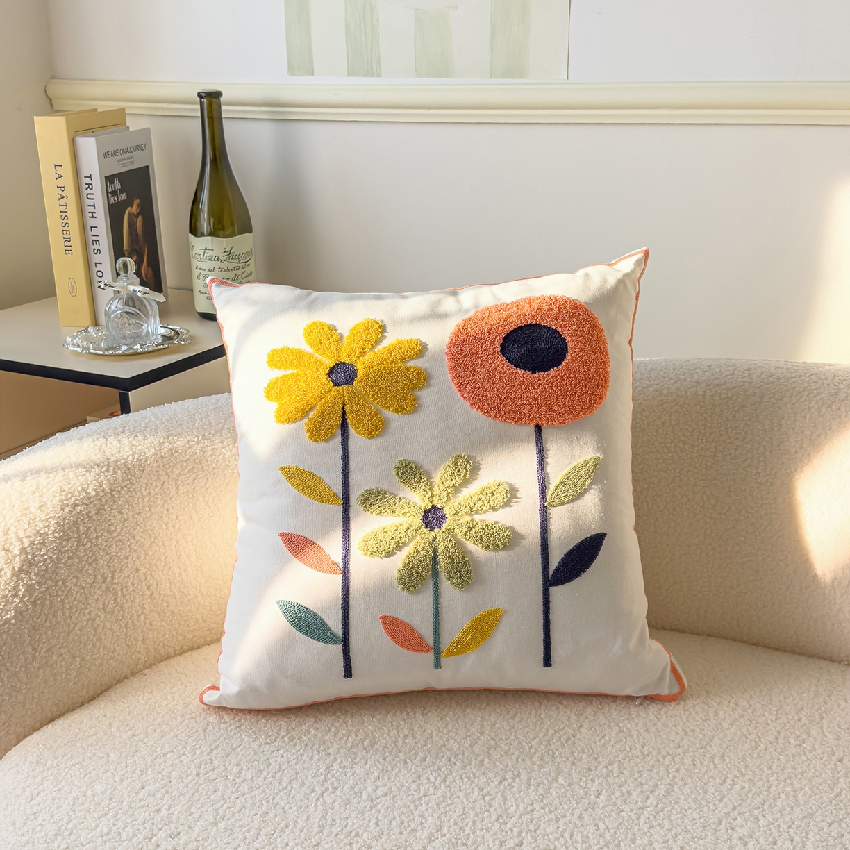 91家纺网 家纺一手货源 找家纺 诺可 2025新款全棉毛巾绣立体感跨境外贸跳色碰撞系类抱枕抱枕套 风间苍兰-浅