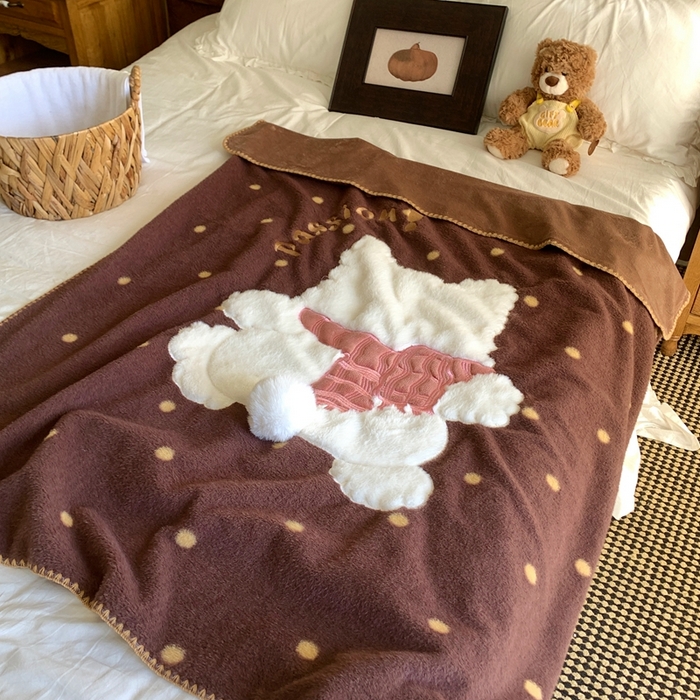 91家纺网 家纺一手货源 找家纺 桃喜 2025秋冬新款仿生羊绒毛毯毯子 波点围巾狗狗