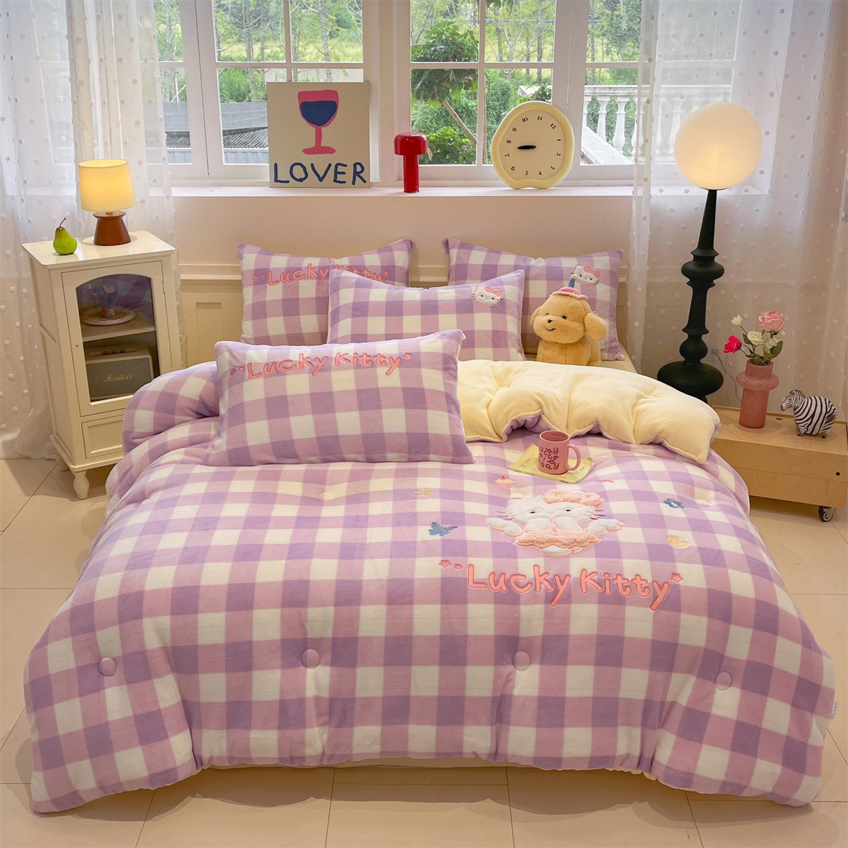 星座家纺 2025新款A类牛奶绒贴布绣冬被被子被芯 Lucky猫