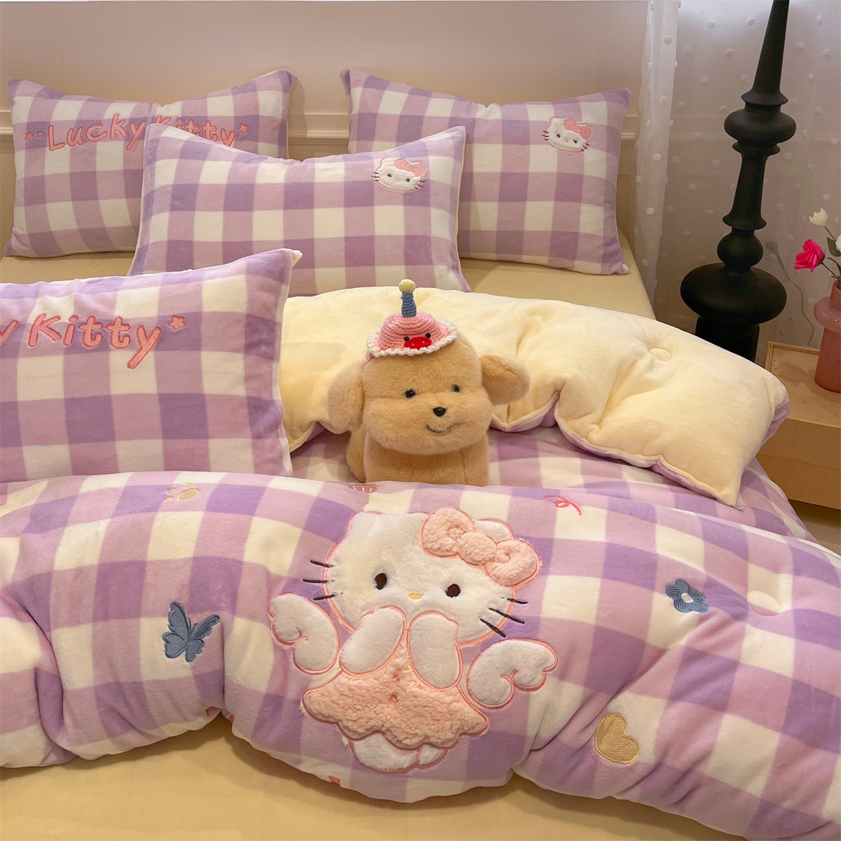 91家纺网 家纺一手货源 找家纺 星座家纺 2025新款A类牛奶绒贴布绣冬被被子被芯 Lucky猫