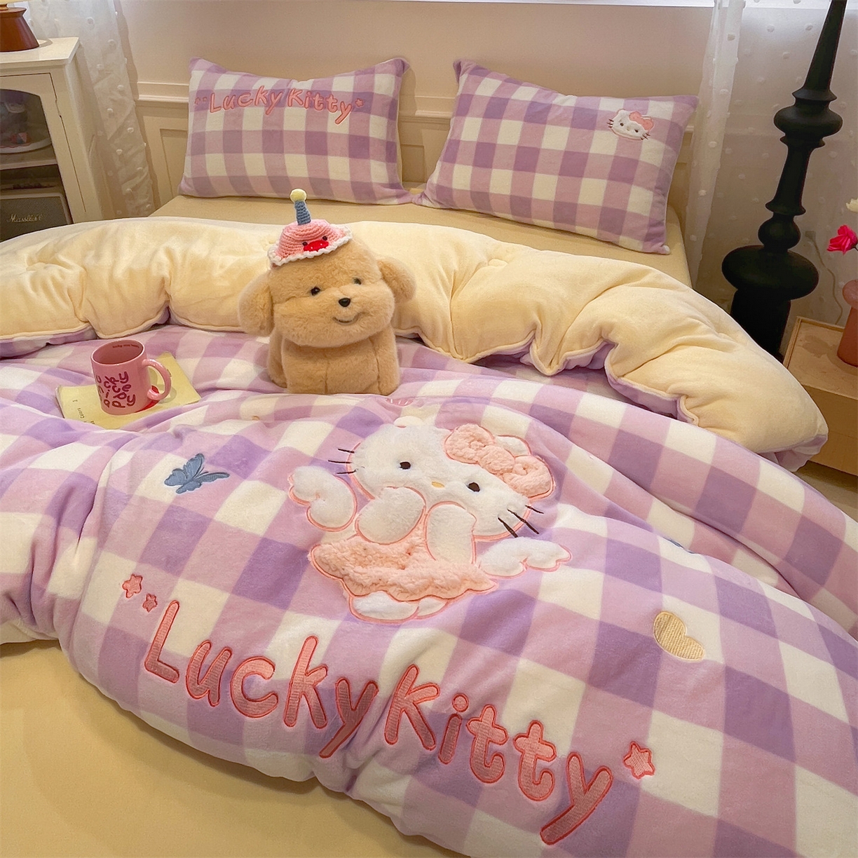 91家纺网 家纺一手货源 找家纺 星座家纺 2025新款A类牛奶绒贴布绣冬被被子被芯 Lucky猫