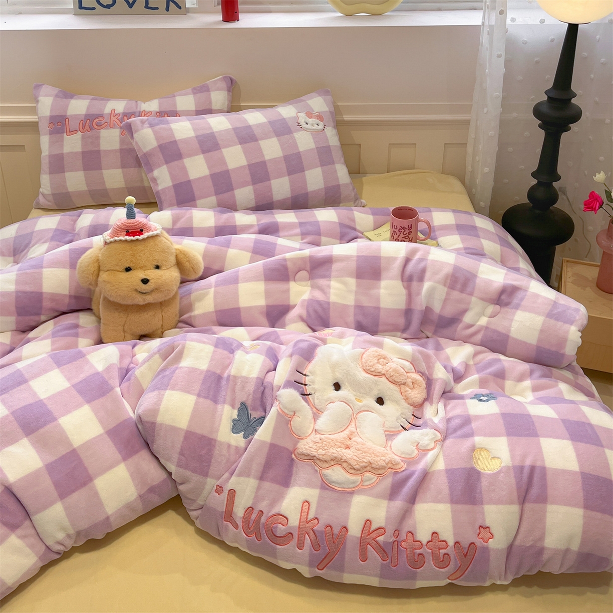 91家纺网 家纺一手货源 找家纺 星座家纺 2025新款A类牛奶绒贴布绣冬被被子被芯 Lucky猫