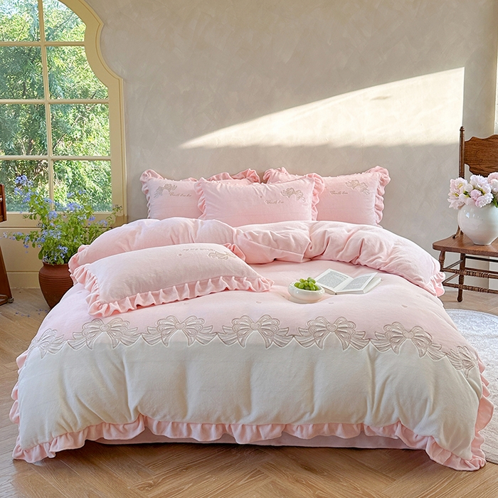 可以家居 2025新款高克重全消光超细旦奶芙云绒四件套-玛利亚系列-莫妮卡 莫妮卡贵族粉