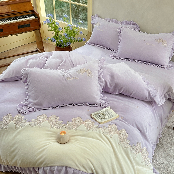 91家纺网 家纺一手货源 找家纺 可以家居 2025新款高克重全消光超细旦奶芙云绒四件套-玛利亚系列-莫妮卡 莫妮卡优雅紫