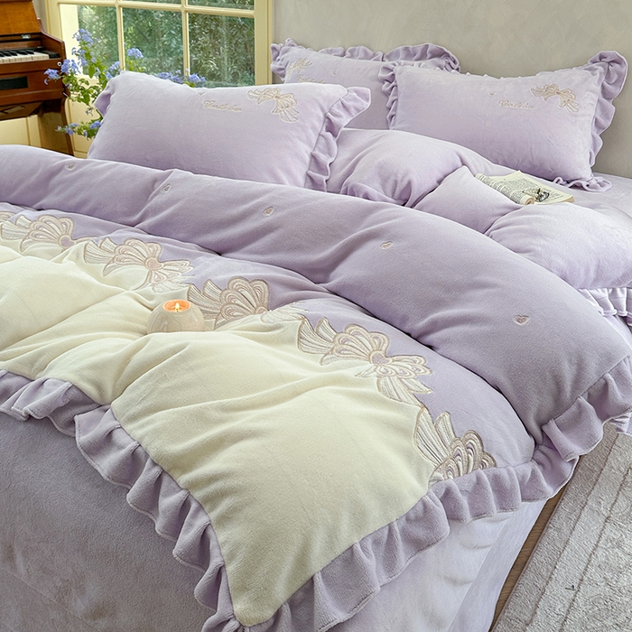 91家纺网 家纺一手货源 找家纺 可以家居 2025新款高克重全消光超细旦奶芙云绒四件套-玛利亚系列-莫妮卡 莫妮卡优雅紫