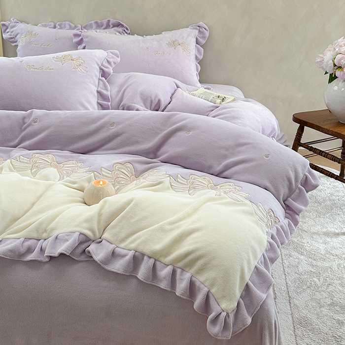 91家纺网 家纺一手货源 找家纺 可以家居 2025新款高克重全消光超细旦奶芙云绒四件套-玛利亚系列-莫妮卡 莫妮卡优雅紫