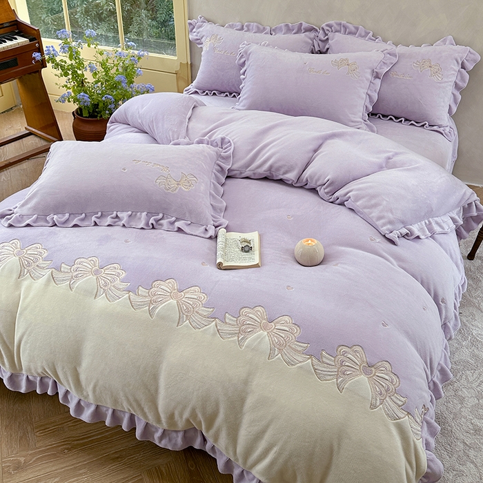 91家纺网 家纺一手货源 找家纺 可以家居 2025新款高克重全消光超细旦奶芙云绒四件套-玛利亚系列-莫妮卡 莫妮卡优雅紫