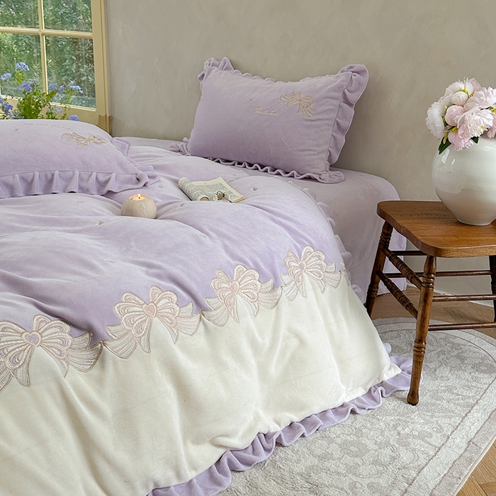 91家纺网 家纺一手货源 找家纺 可以家居 2025新款高克重全消光超细旦奶芙云绒四件套-玛利亚系列-莫妮卡 莫妮卡优雅紫