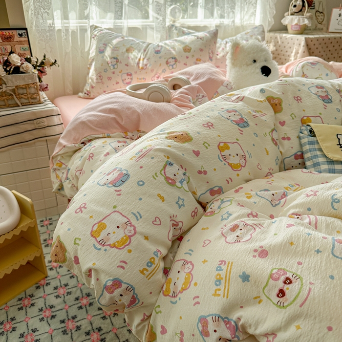 91家纺网 家纺一手货源 找家纺 （总）花伞家居 2025新款印花双层纱四件套（提供买家秀）