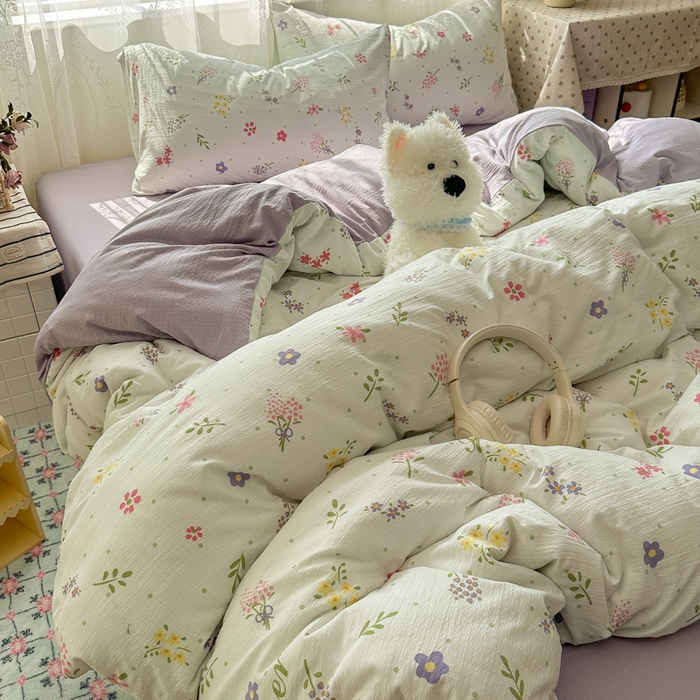 91家纺网 家纺一手货源 找家纺 花伞家居 2025新款印花双层纱四件套（提供买家秀） 春沐