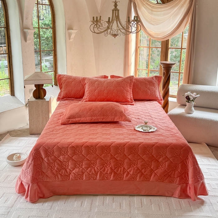 7V 2025新款牛奶绒床盖 奶桔