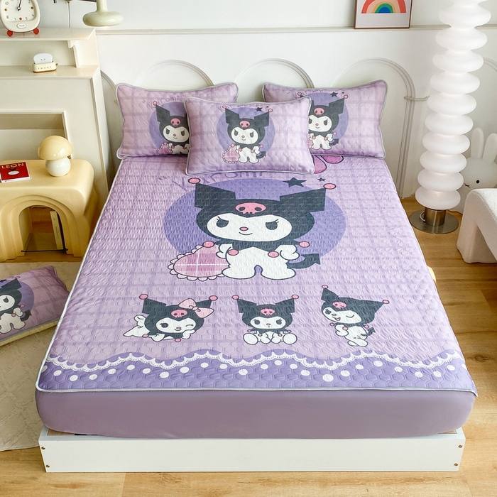 91家纺网 家纺一手货源 找家纺 一电 2025新款夏季牛奶丝凉席床笠可水洗凉感丝凉席学生宿舍单人裸睡空调席子 欢乐库洛米（大版）