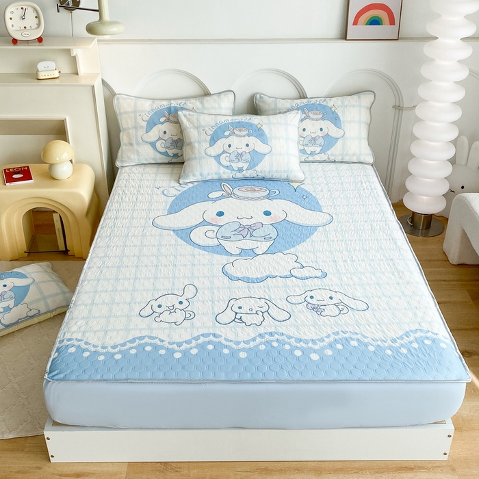 91家纺网 家纺一手货源 找家纺 一电 2025新款夏季牛奶丝凉席床笠可水洗凉感丝凉席学生宿舍单人裸睡空调席子 欢乐玉桂狗