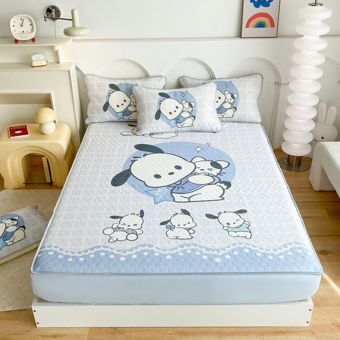 91家纺网 家纺一手货源 找家纺 一电 2025新款夏季牛奶丝凉席床笠可水洗凉感丝凉席学生宿舍单人裸睡空调席子 欢乐帕恰狗