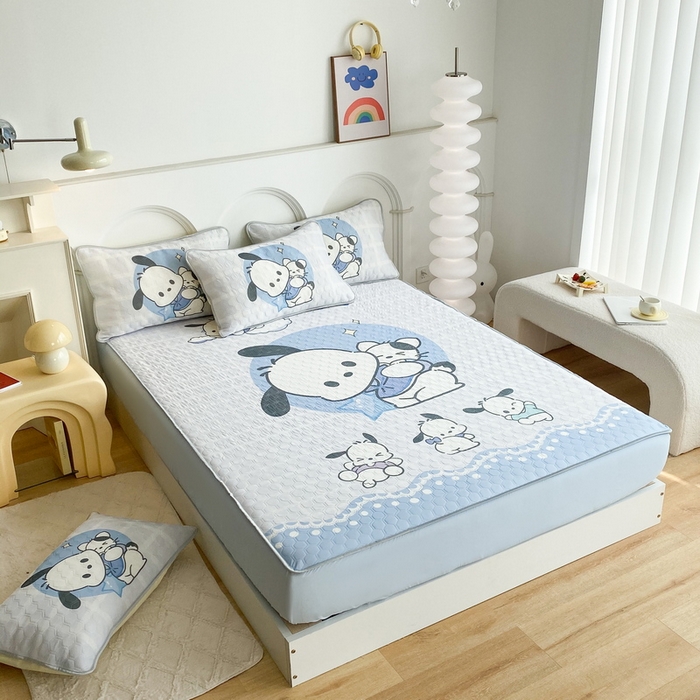 91家纺网 家纺一手货源 找家纺 一电 2025新款夏季牛奶丝凉席床笠可水洗凉感丝凉席学生宿舍单人裸睡空调席子 欢乐帕恰狗