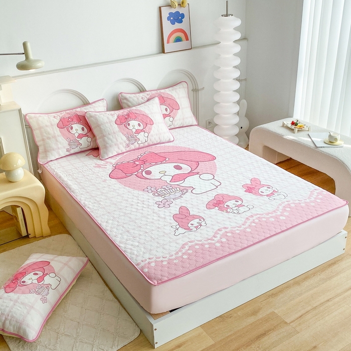 91家纺网 家纺一手货源 找家纺 一电 2025新款夏季牛奶丝凉席床笠可水洗凉感丝凉席学生宿舍单人裸睡空调席子 欢乐美乐蒂