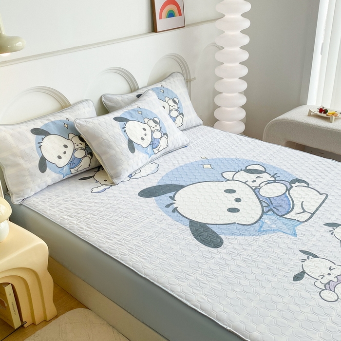 91家纺网 家纺一手货源 找家纺 一电 2025新款夏季牛奶丝凉席床笠可水洗凉感丝凉席学生宿舍单人裸睡空调席子 欢乐帕恰狗