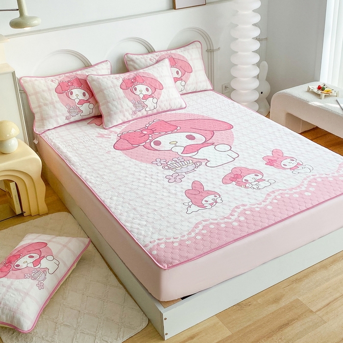 91家纺网 家纺一手货源 找家纺 一电 2025新款夏季牛奶丝凉席床笠可水洗凉感丝凉席学生宿舍单人裸睡空调席子 欢乐美乐蒂