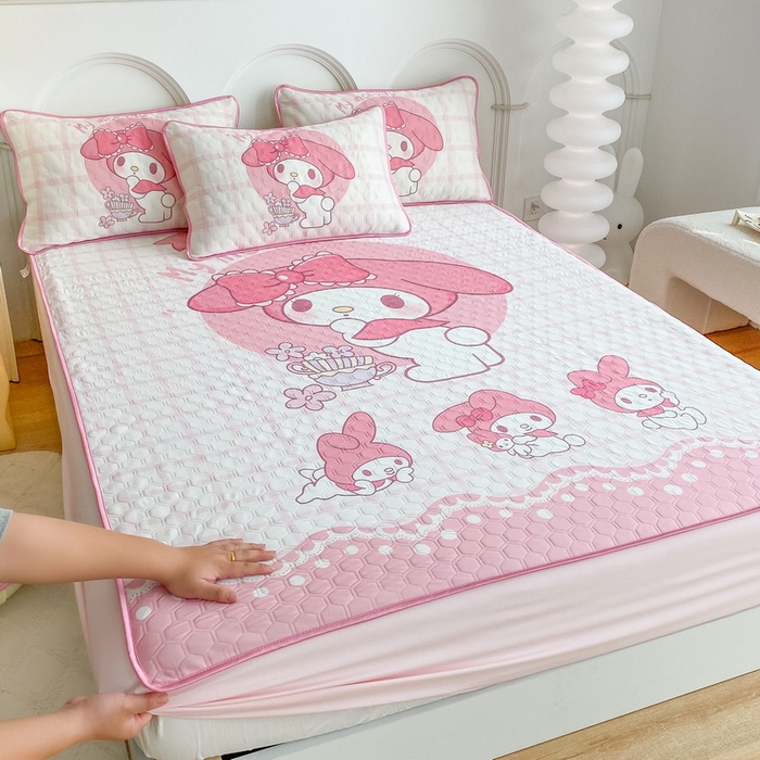 91家纺网 家纺一手货源 找家纺 一电 2025新款夏季牛奶丝凉席床笠可水洗凉感丝凉席学生宿舍单人裸睡空调席子 欢乐美乐蒂