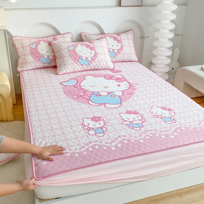 91家纺网 家纺一手货源 找家纺 一电 2025新款夏季牛奶丝凉席床笠可水洗凉感丝凉席学生宿舍单人裸睡空调席子 欢乐KT