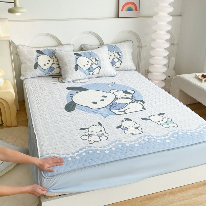 91家纺网 家纺一手货源 找家纺 一电 2025新款夏季牛奶丝凉席床笠可水洗凉感丝凉席学生宿舍单人裸睡空调席子 欢乐帕恰狗