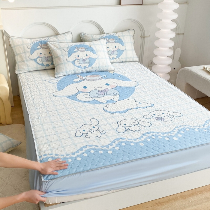 91家纺网 家纺一手货源 找家纺 一电 2025新款夏季牛奶丝凉席床笠可水洗凉感丝凉席学生宿舍单人裸睡空调席子 欢乐玉桂狗