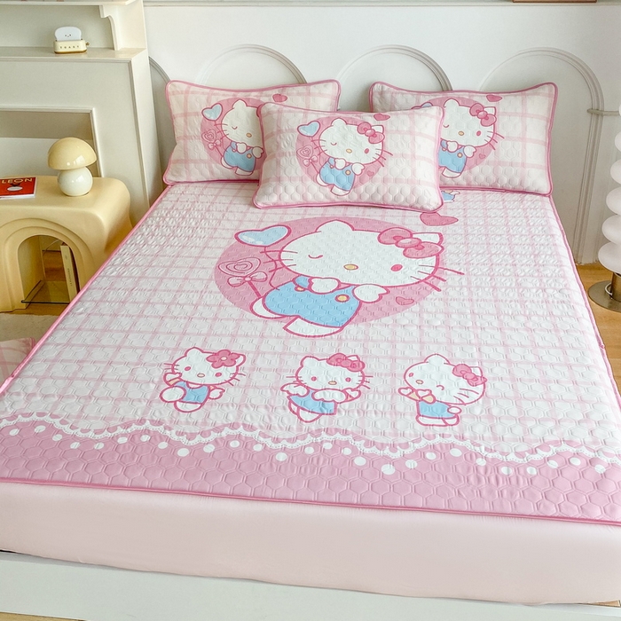 91家纺网 家纺一手货源 找家纺 一电 2025新款夏季牛奶丝凉席床笠可水洗凉感丝凉席学生宿舍单人裸睡空调席子 欢乐KT