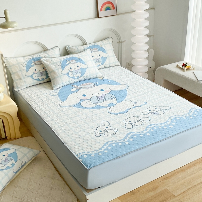 91家纺网 家纺一手货源 找家纺 一电 2025新款夏季牛奶丝凉席床笠可水洗凉感丝凉席学生宿舍单人裸睡空调席子 欢乐玉桂狗