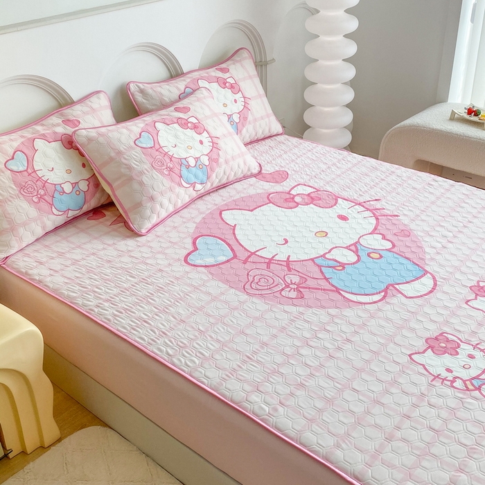 91家纺网 家纺一手货源 找家纺 一电 2025新款夏季牛奶丝凉席床笠可水洗凉感丝凉席学生宿舍单人裸睡空调席子 欢乐KT