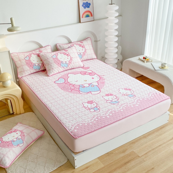 91家纺网 家纺一手货源 找家纺 一电 2025新款夏季牛奶丝凉席床笠可水洗凉感丝凉席学生宿舍单人裸睡空调席子 欢乐KT