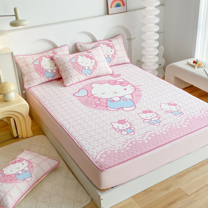 91家纺网 家纺一手货源 找家纺 一电 2025新款夏季牛奶丝凉席床笠可水洗凉感丝凉席学生宿舍单人裸睡空调席子 欢乐KT