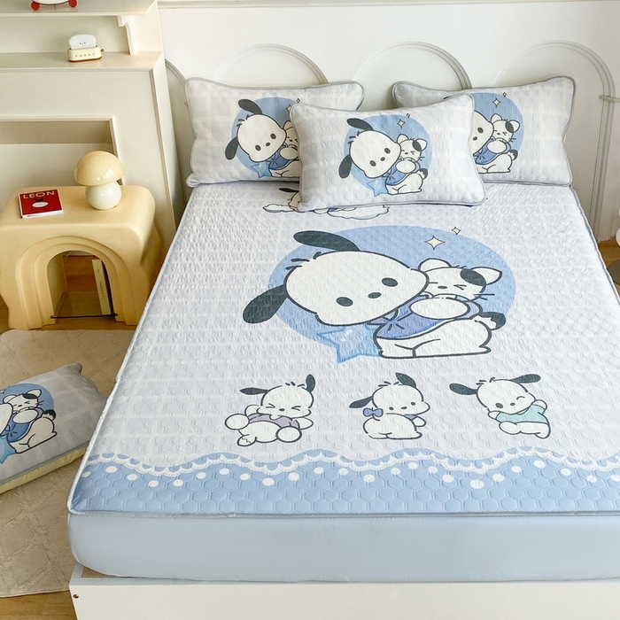 91家纺网 家纺一手货源 找家纺 一电 2025新款夏季牛奶丝凉席床笠可水洗凉感丝凉席学生宿舍单人裸睡空调席子 欢乐帕恰狗