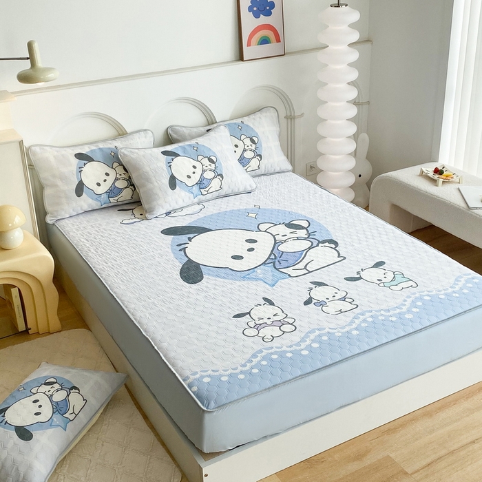 91家纺网 家纺一手货源 找家纺 一电 2025新款夏季牛奶丝凉席床笠可水洗凉感丝凉席学生宿舍单人裸睡空调席子 欢乐帕恰狗