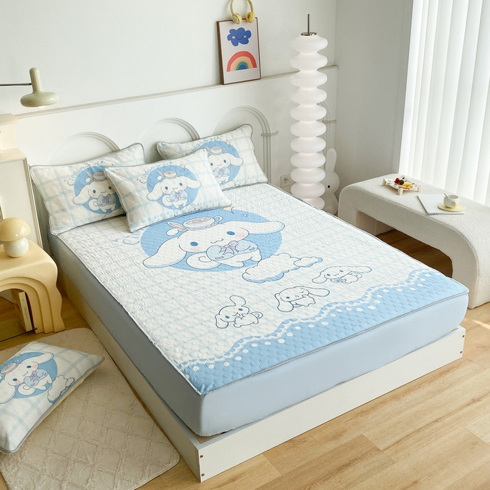 91家纺网 家纺一手货源 找家纺 一电 2025新款夏季牛奶丝凉席床笠可水洗凉感丝凉席学生宿舍单人裸睡空调席子 欢乐玉桂狗