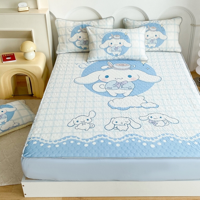 91家纺网 家纺一手货源 找家纺 一电 2025新款夏季牛奶丝凉席床笠可水洗凉感丝凉席学生宿舍单人裸睡空调席子 欢乐玉桂狗