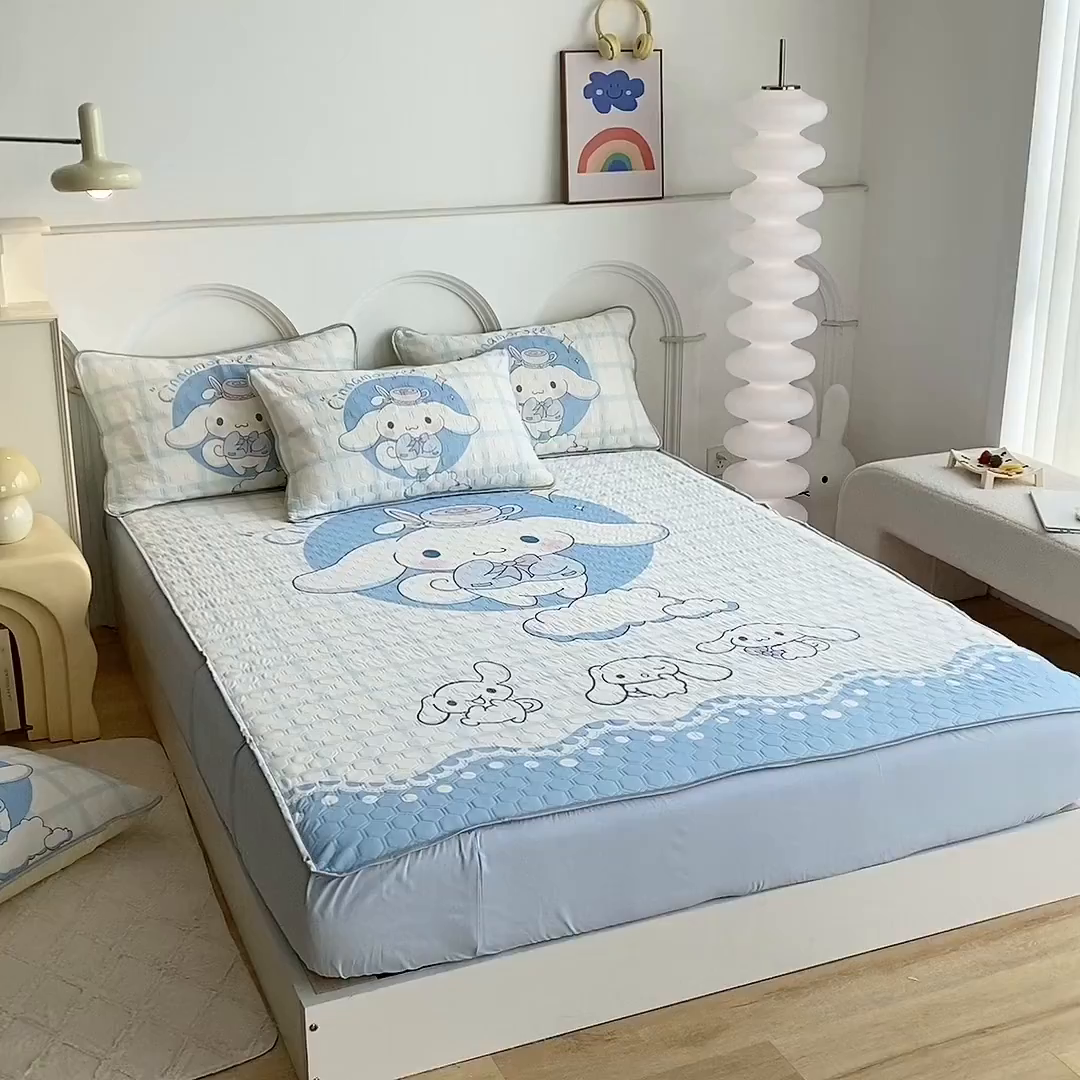 91家纺网 家纺一手货源 找家纺 一电 2025新款夏季牛奶丝凉席床笠可水洗凉感丝凉席学生宿舍单人裸睡空调席子 欢乐玉桂狗