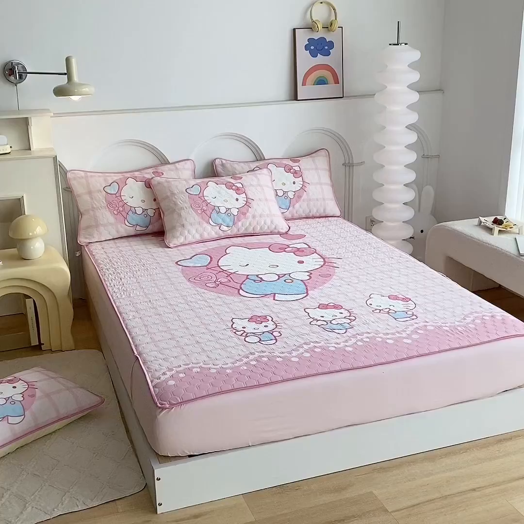 91家纺网 家纺一手货源 找家纺 一电 2025新款夏季牛奶丝凉席床笠可水洗凉感丝凉席学生宿舍单人裸睡空调席子 欢乐KT