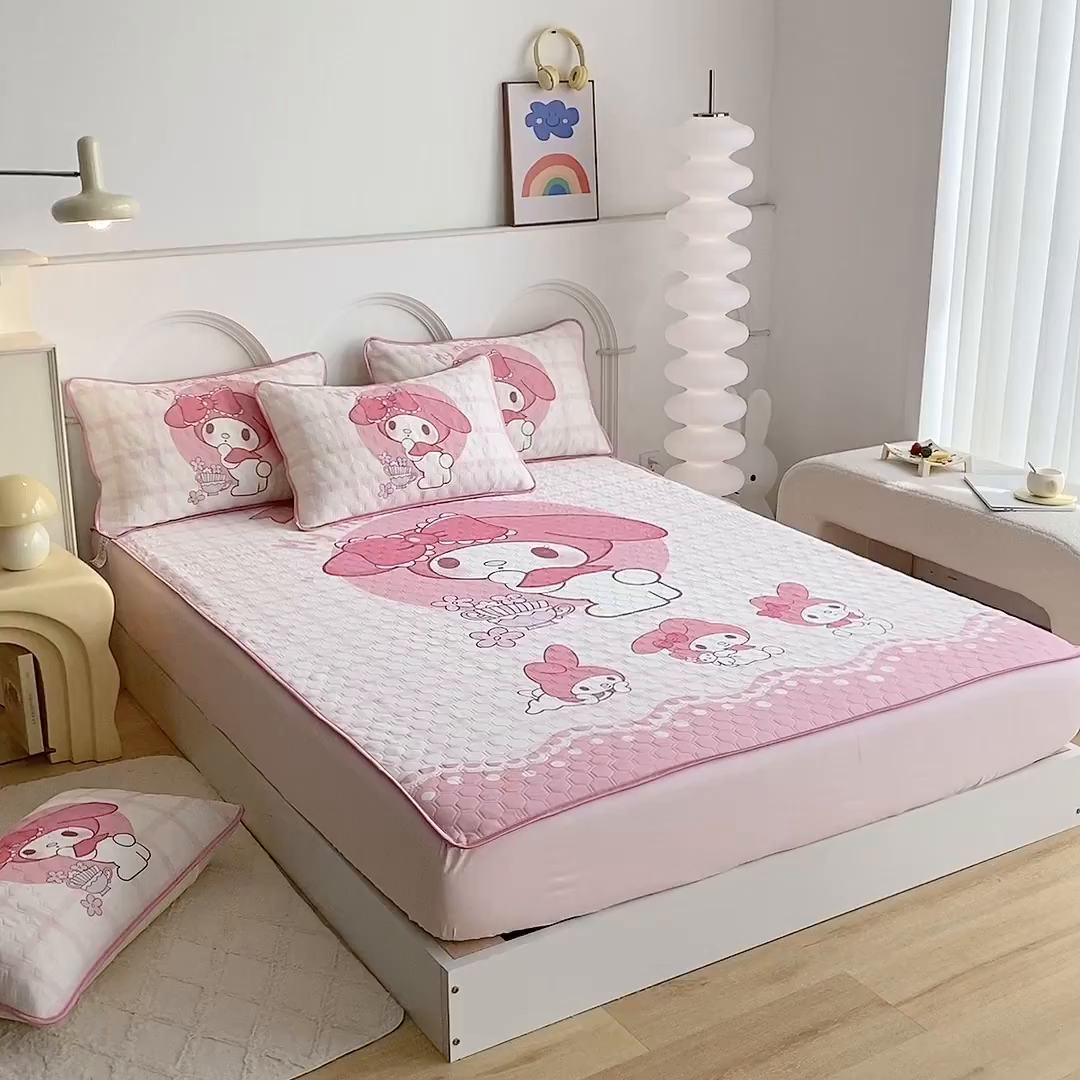 91家纺网 家纺一手货源 找家纺 一电 2025新款夏季牛奶丝凉席床笠可水洗凉感丝凉席学生宿舍单人裸睡空调席子 欢乐美乐蒂