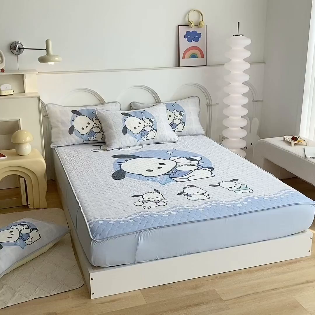 91家纺网 家纺一手货源 找家纺 一电 2025新款夏季牛奶丝凉席床笠可水洗凉感丝凉席学生宿舍单人裸睡空调席子 欢乐帕恰狗