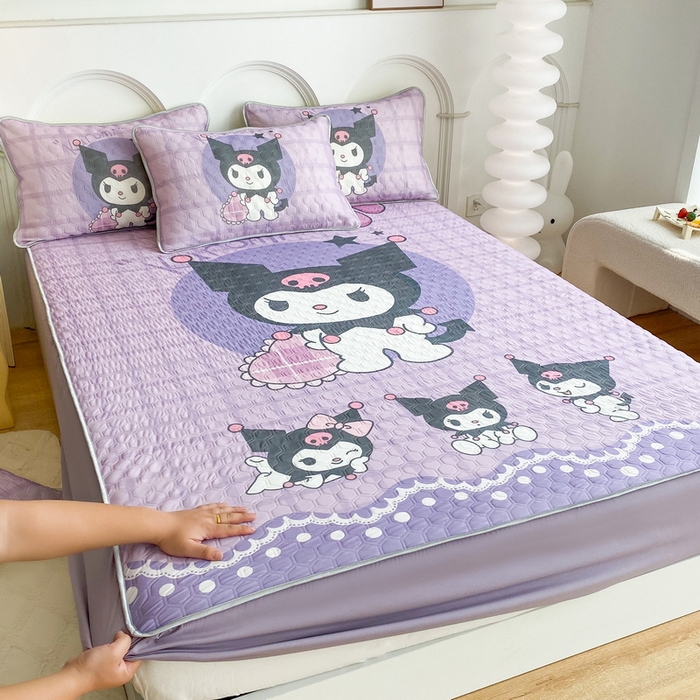 91家纺网 家纺一手货源 找家纺 一电 2025新款夏季牛奶丝凉席床笠可水洗凉感丝凉席学生宿舍单人裸睡空调席子 欢乐库洛米（大版）