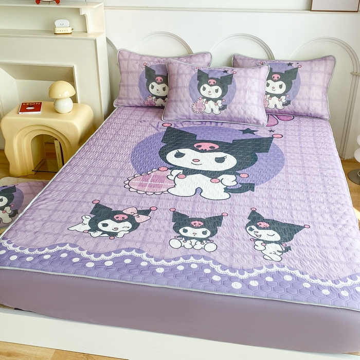 91家纺网 家纺一手货源 找家纺 一电 2025新款夏季牛奶丝凉席床笠可水洗凉感丝凉席学生宿舍单人裸睡空调席子 欢乐库洛米（大版）