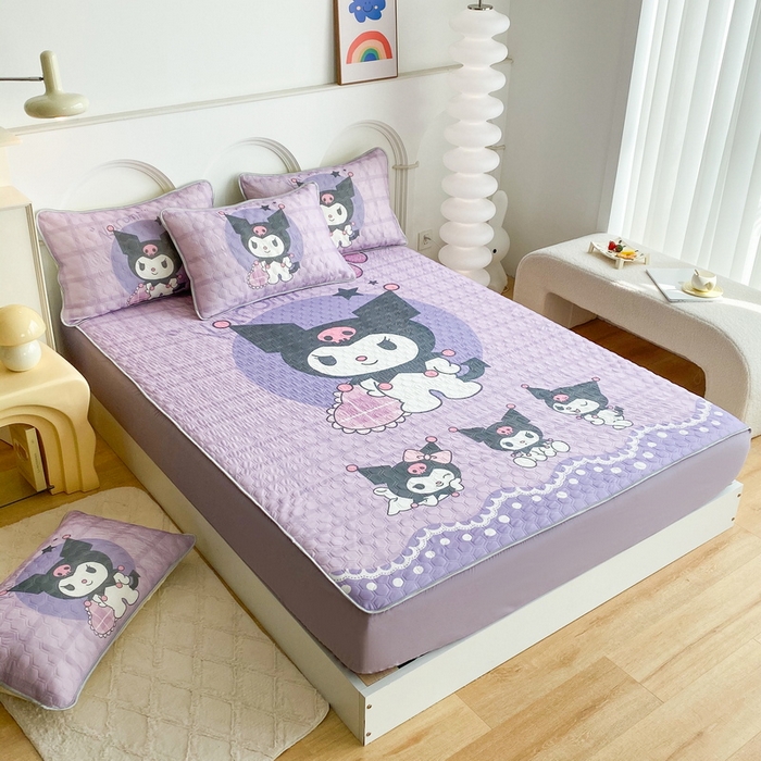 91家纺网 家纺一手货源 找家纺 一电 2025新款夏季牛奶丝凉席床笠可水洗凉感丝凉席学生宿舍单人裸睡空调席子 欢乐库洛米（大版）