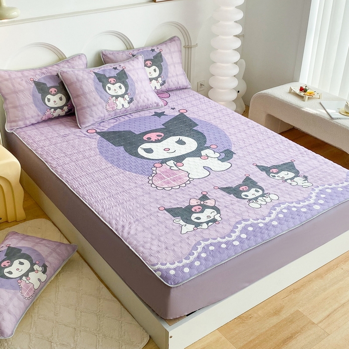 91家纺网 家纺一手货源 找家纺 一电 2025新款夏季牛奶丝凉席床笠可水洗凉感丝凉席学生宿舍单人裸睡空调席子 欢乐库洛米（大版）