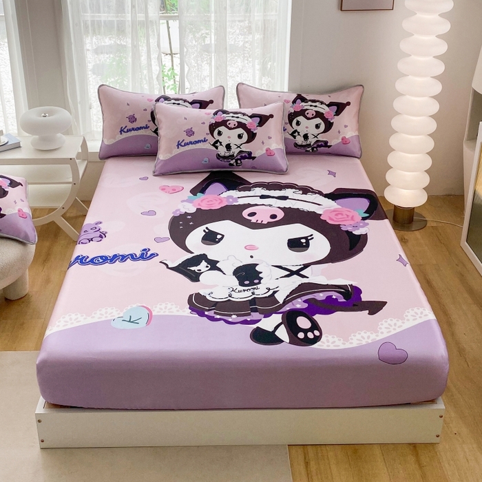 91家纺网 家纺一手货源 找家纺 一电 2025新款跨境电商外贸夏季卡通冰丝凉席床笠可水洗学生宿舍单人空调席子 公主库洛米