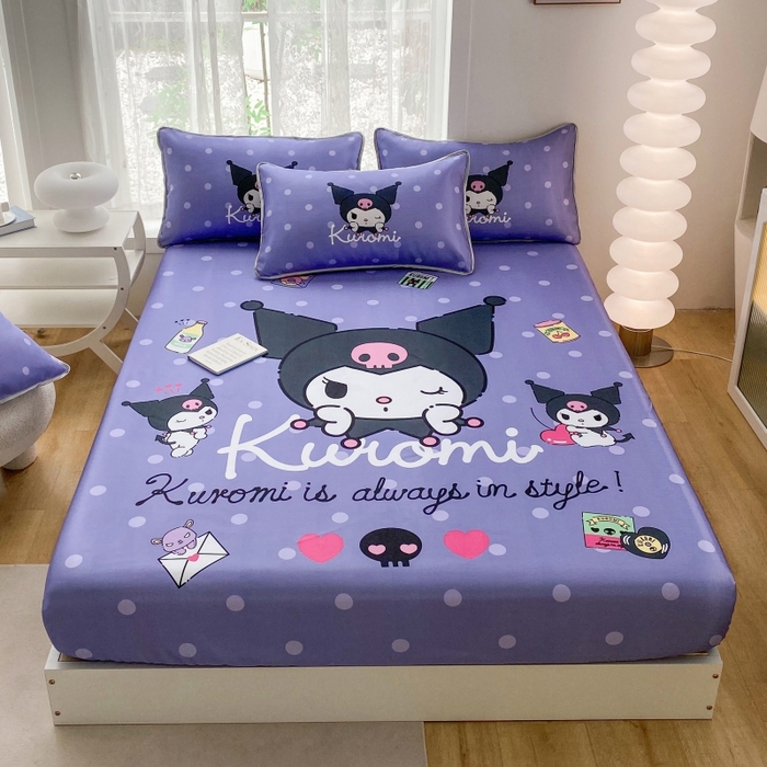 91家纺网 家纺一手货源 找家纺 一电 2025新款跨境电商外贸夏季卡通冰丝凉席床笠可水洗学生宿舍单人空调席子 圆点库洛米