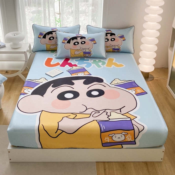 91家纺网 家纺一手货源 找家纺 一电 2025新款跨境电商外贸夏季卡通冰丝凉席床笠可水洗学生宿舍单人空调席子 奶茶小新