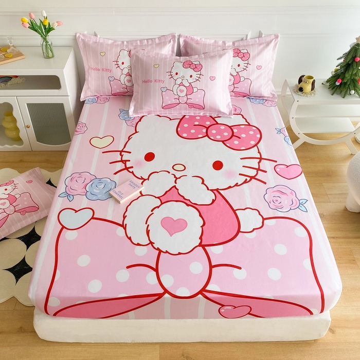 91家纺网 家纺一手货源 找家纺 一电 2025新款跨境电商外贸夏季卡通冰丝凉席床笠可水洗学生宿舍单人空调席子 害羞KT