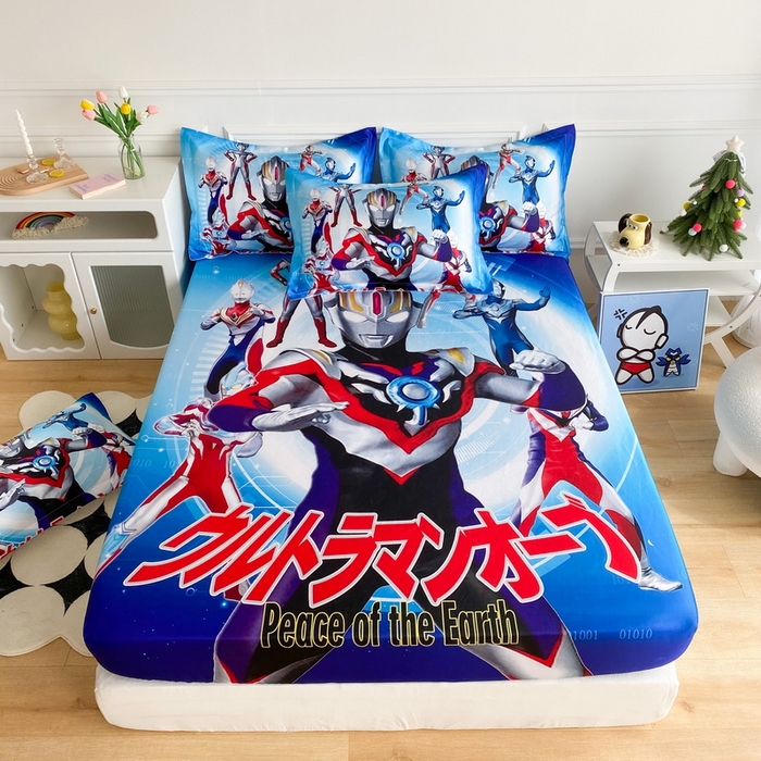 91家纺网 家纺一手货源 找家纺 一电 2025新款跨境电商外贸夏季卡通冰丝凉席床笠可水洗学生宿舍单人空调席子 奥特曼战队