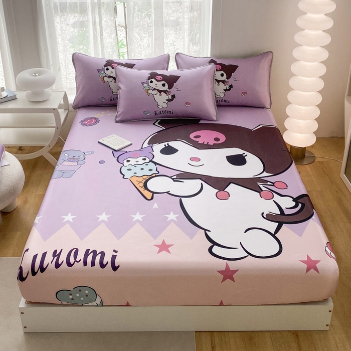 91家纺网 家纺一手货源 找家纺 一电 2025新款跨境电商外贸夏季卡通冰丝凉席床笠可水洗学生宿舍单人空调席子 甜筒库洛米