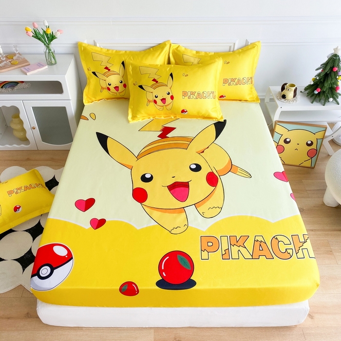 91家纺网 家纺一手货源 找家纺 一电 2025新款跨境电商外贸夏季卡通冰丝凉席床笠可水洗学生宿舍单人空调席子 奔跑皮卡丘